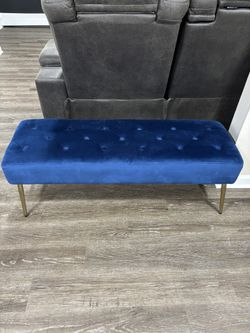Blue  Tufted Velour & Gold Legged Bench Only used For A Photo Shoot! Must Go Asap ! 