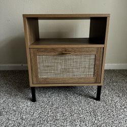 Boho Rattan Nightstand End Table With Drawers