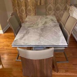 Dining Marble Table Adjustable With 6 Chairs !!