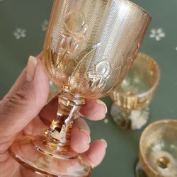 5 Vintage Iris & Herringbone Iridescent Cordial Glasses
