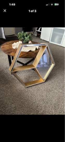 Hexagonal Gold Mirror Wall Shelf