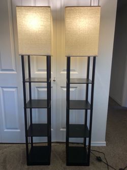 Pair of Tall Black Shelf Floor Lamps