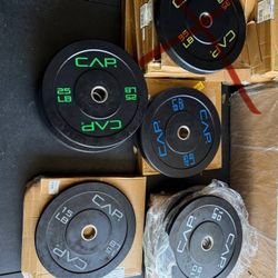 NEW IN BOX Olympic Bumper Plate Weight Plates rubberized set 10 15 25 45 lb pounds - $1.18 per pound