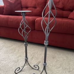 Partylite Grand Paragon Pillar Candle Holders Stand 30” & 24" Nickel Finish Set