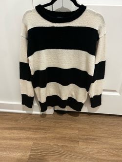 Women’s Black and Cream Striped Knit Sweater