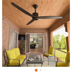 Indoor/Outdoor Use 60 in. Black 3 Wooden Blade Propeller Ceiling Fan with Remote Control, DC Motor, 6-Speed Adjustable