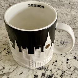 Starbucks London Collector Series Relief Coffee Mug Cup Black and White 3D Embossed Skyline 16 oz 