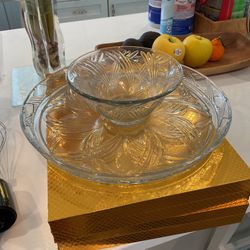 Large Vintage Serving Tray Attached Dip Bowl