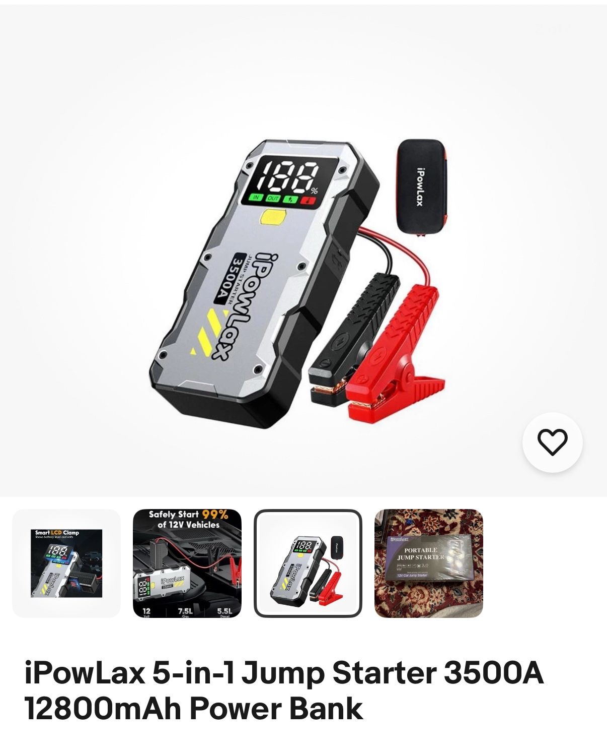 iPowLax 5-in-1 Jump Starter 3500A 12800mAh Power Bank