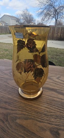 Vintage Bohemia Crystal hand-made amber glass vase