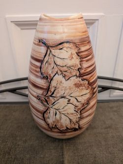 Brown Striped Vase With Leaves