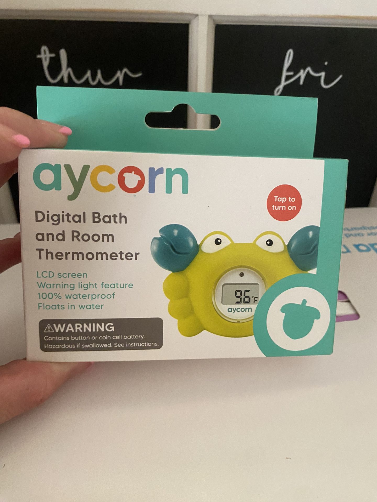 Aycorn digital bath and room thermometer.