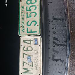 Vintage 1963 Washington State License Plates AMZ 774 & FS 5580 Green & White  Lot Of (2) Original Items 