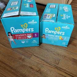 Unopened Pampers Diaper Boxes Size 2 & 5