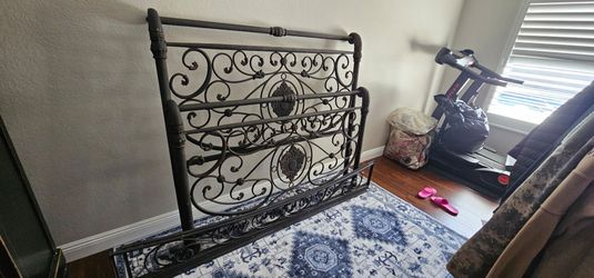 Ornate Wrought Iron Bed Headboard and Footboard