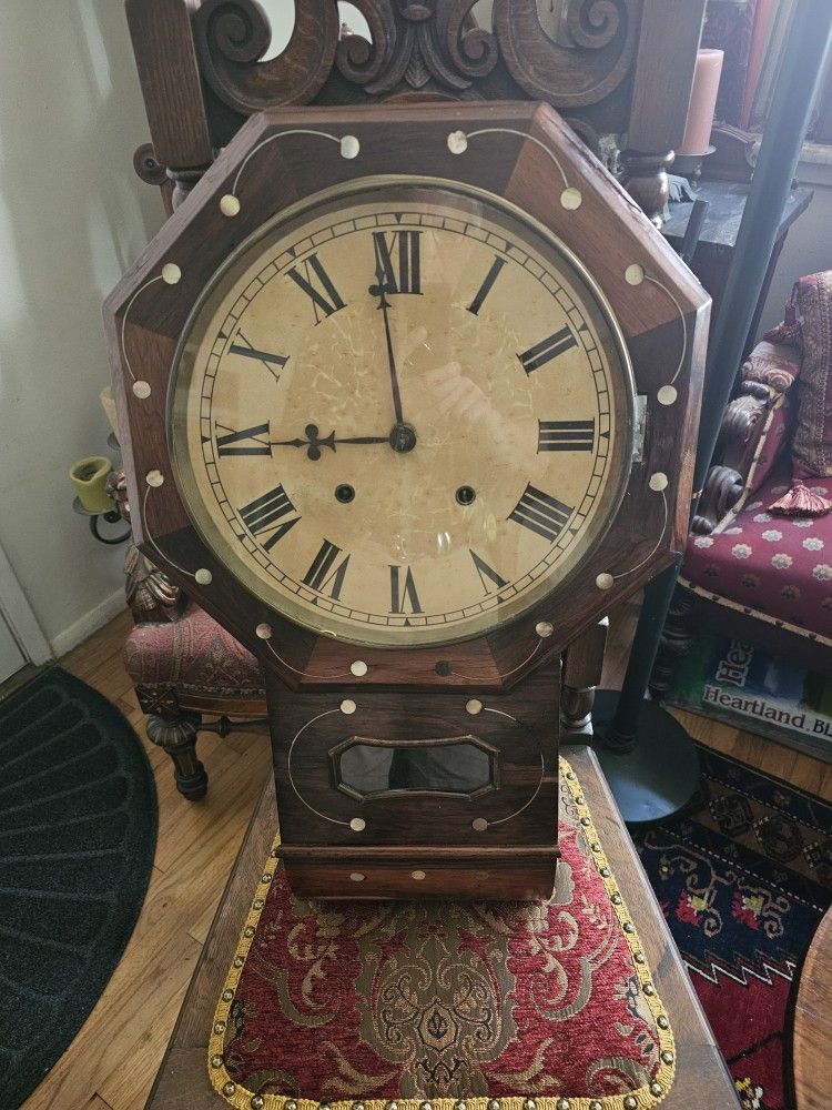 Antique Anglo American Victorian Drop Dial Wall Clock ! English Rosewood Veneer Case! Circa 1890's!