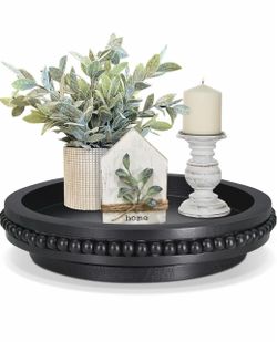 Farmhouse Lazy Susan Organizer with Beads, Wooden Lasy Susan Turntable for Cabinet, 360 Degrees Rotating Display Stand, Decorative Lazy Susan for Tabl
