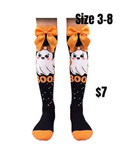 Halloween Ghost Knee-High Socks with Bow size 3-8 ❤️❤️