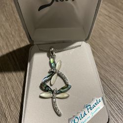 double dragonfly silver necklace