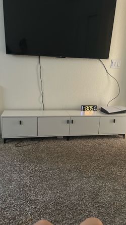 White Low-Profile TV Stand with Cabinet Doors