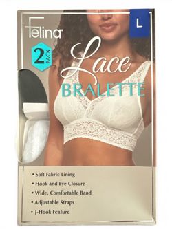 NWT Felina Women's Intimates & Sleepwear Felina 2-Pack Lace Bralette White/Bk L