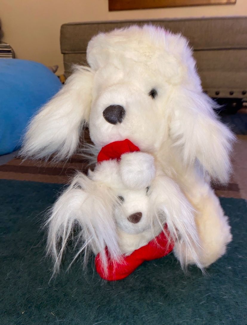 Vintage 1988 Mama/Papa and Detachable Baby Christmas Dogs Plush