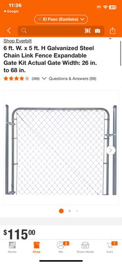 6 ft. W. x 5 ft. H Galvanized Steel Chain Link Fence Expandable Gate Kit Actual Gate Width: 26 in. to 68 in.
