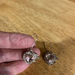 Y2K Pink Rhinestone Heart Earrings 