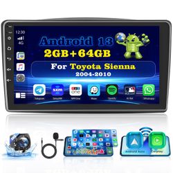 Roinvou 2+64G Android 9" Touch Screen For Toyota Sienna 2004-2010 With Wireless CarPlay Android Auto WiFi Bluetooth GPS Navigation FM RDS Radio Backup