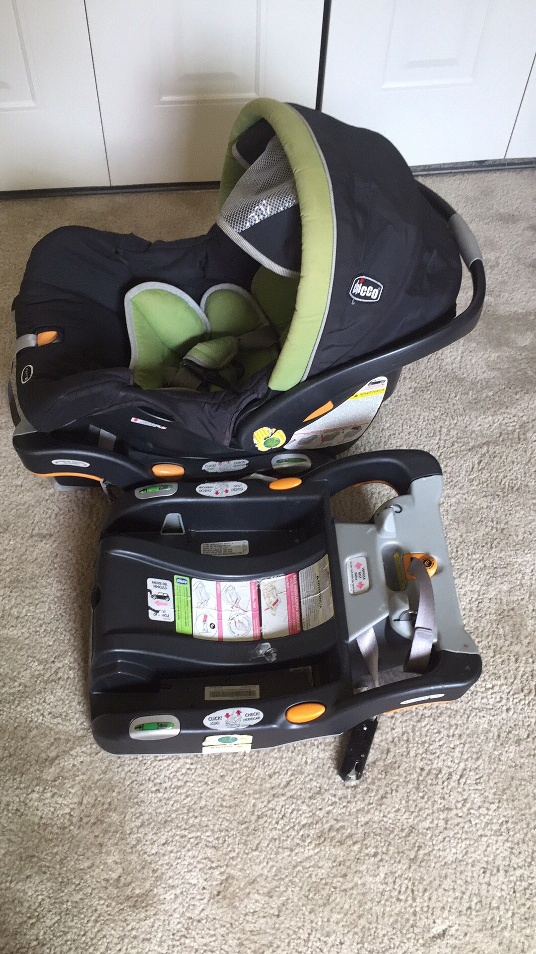 Used Chicco car seat with 2 bases and stroller