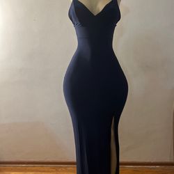New Fancy Navy Blue Dress With Slit