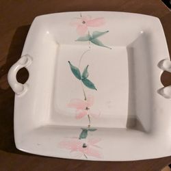 CERAMIC SERVING PLATTER W/Handles Signed Pottery 