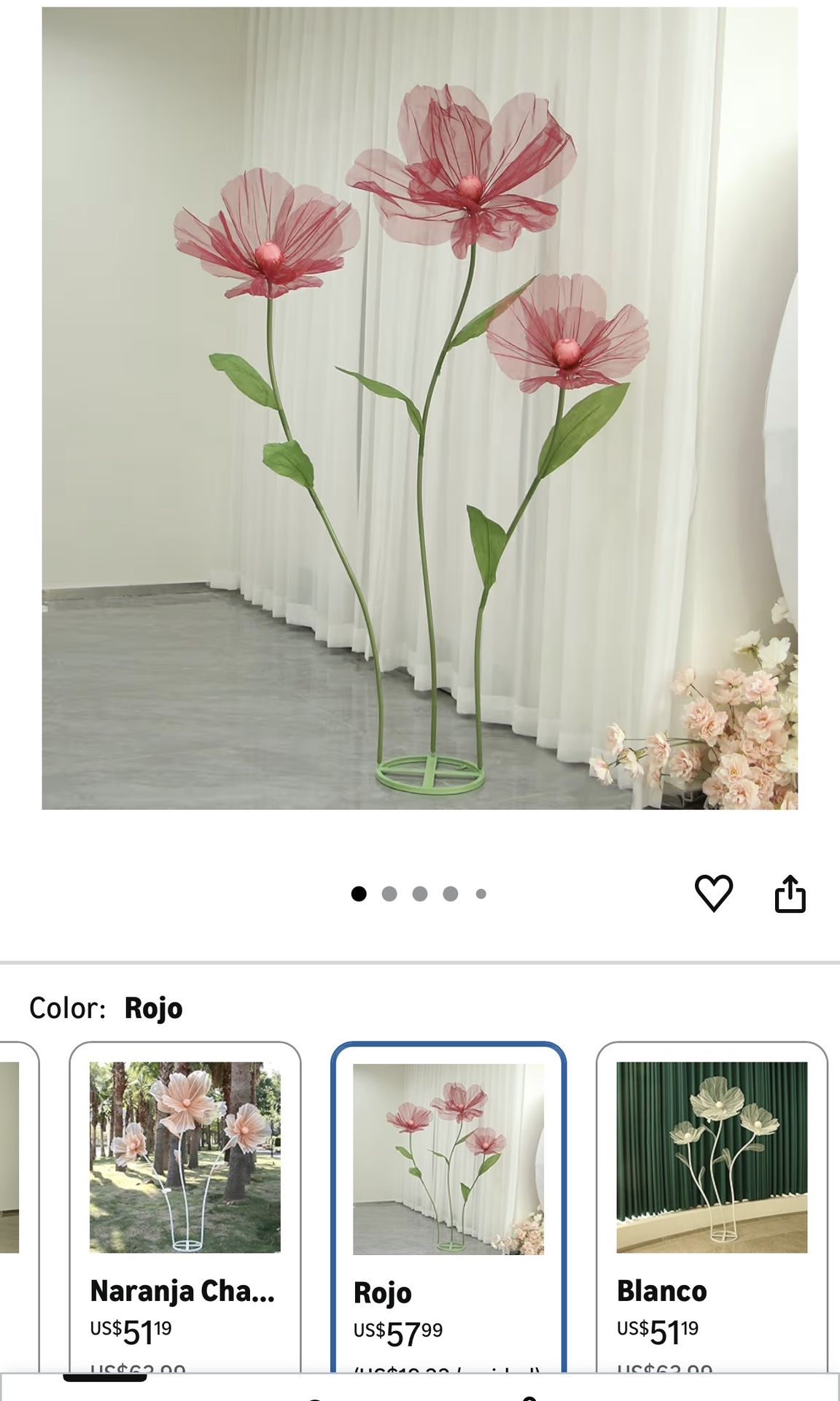 Giant Flowers for Decoration, Essential Wedding Reception Decor, 5.6ft Tall Artificial Silk Flower, Party Banquet Backdrop Decoration, Home Decor (Red