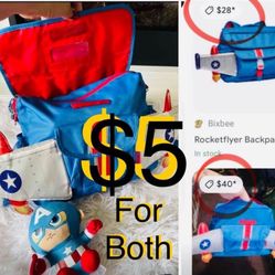 $5 Bundle of🚀Backpack Rocket Flyer and Captain American Plush in great condition