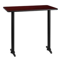Mahogany Color Commercial Restaurant Bar Table For 4, 4' Foot Long By 42" Tall. High Bar Table For Commercial Use. Black Bumper Rubber Edge