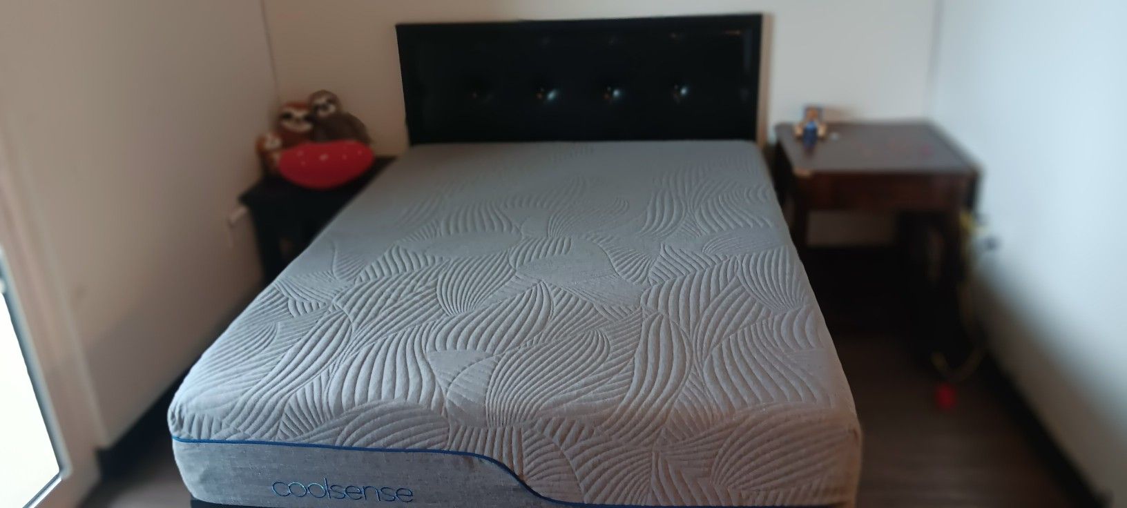 Full Size TempurPedic Mattress With Frame And Plush Leather Headboard