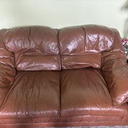 Brown Leather Couch Set 