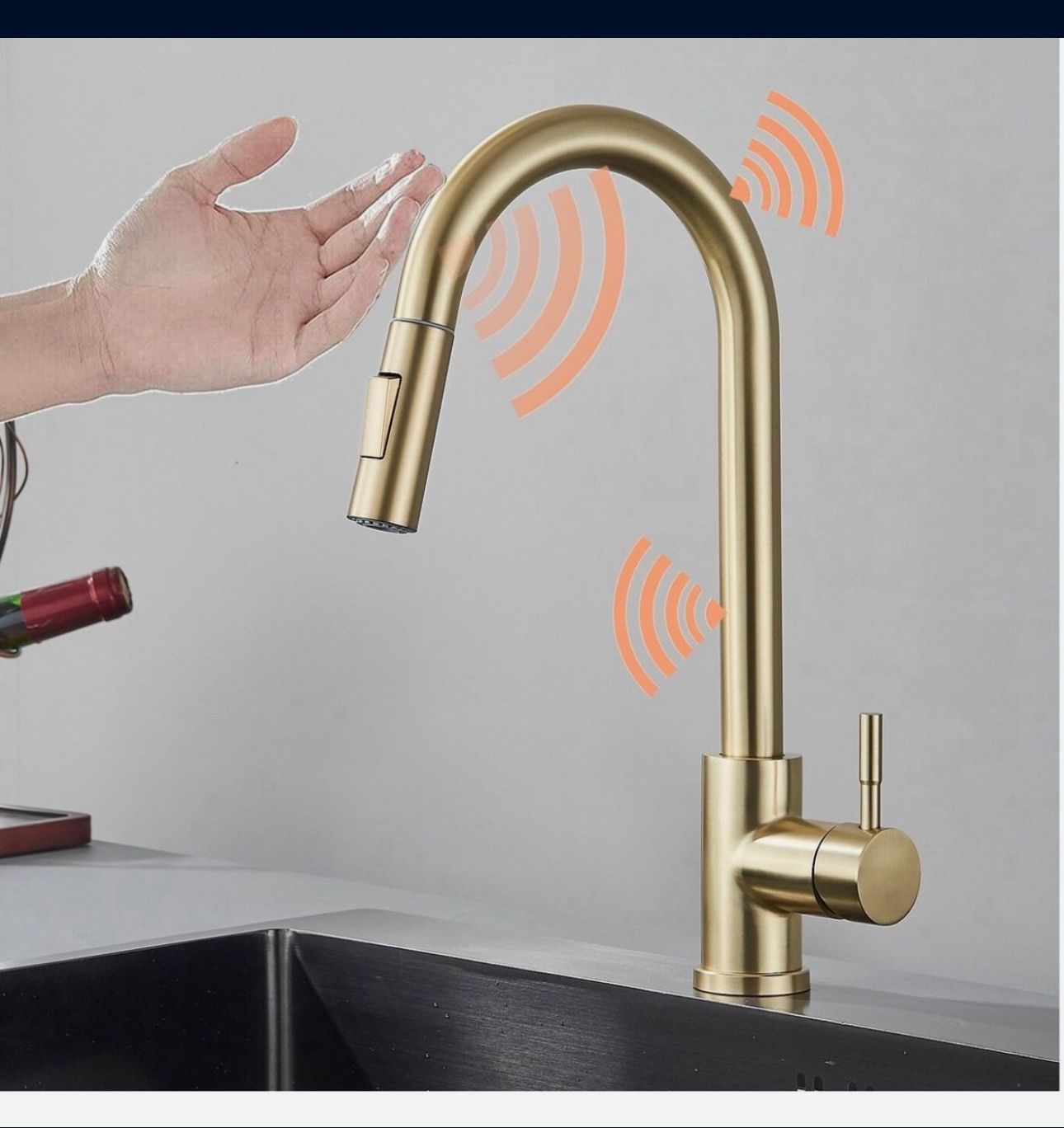 Touch Kitchen Sink Faucet Pull Down Sprayer Single Hole Mixer Tap Brushed Gold K9