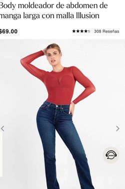 Long-sleeve tummy-shaping bodysuit with illusion mesh