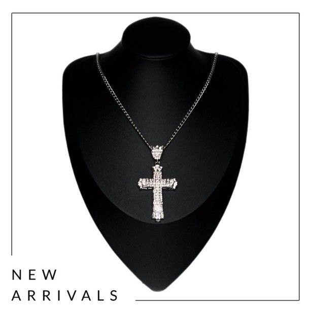 † Men’s Chunky Large Rhinestone Latin Cross Necklace