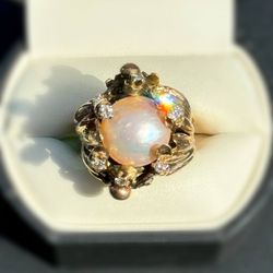 Vintage Modern 14k yellow gold 1CTW natural diamond pearl Brutalist Dream ring sz7