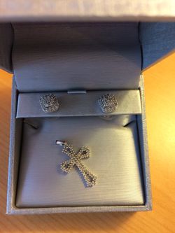 Diamonds earrings and cross