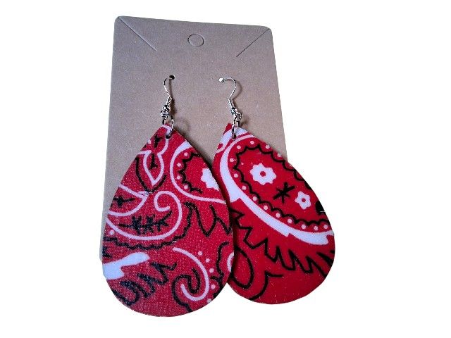 Teardrop red bandanna earrings