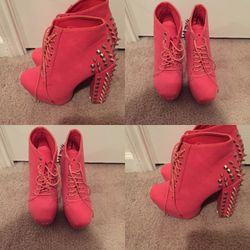 Pink spiked heel boots
