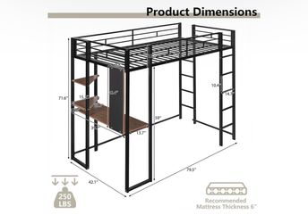 Bellemave Twin size loft bed, black