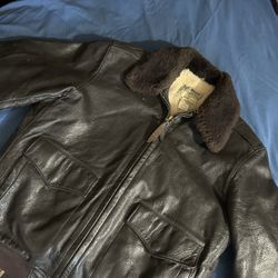 L.L.Bean Leather Brown Bomber Jacket Vintage 