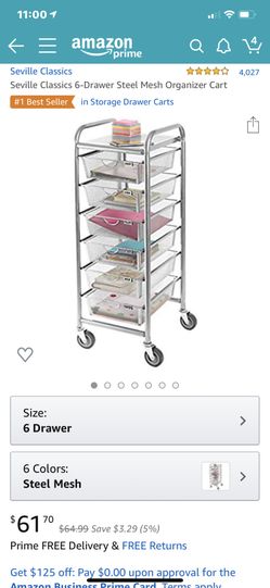 Seville Classics 6-Drawer Steel Mesh Organizer Cart