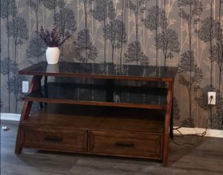 Wood and Glass TV Stand with Drawers