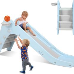 Freestanding Kids Slide, Toddler Slide Climber w/Hoop & Ball, Ring Toss, Baby Playset w/Long Slope, Safe Closed Stairs, for Boys Girls Birthday, Playg