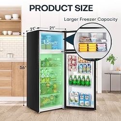7.7 Cu.Ft. Refrigerator with Freezer, Double Door, Adjustable Thermostat, Large Capacity, Reversible Door Swing, Refrigerator for Apartment,